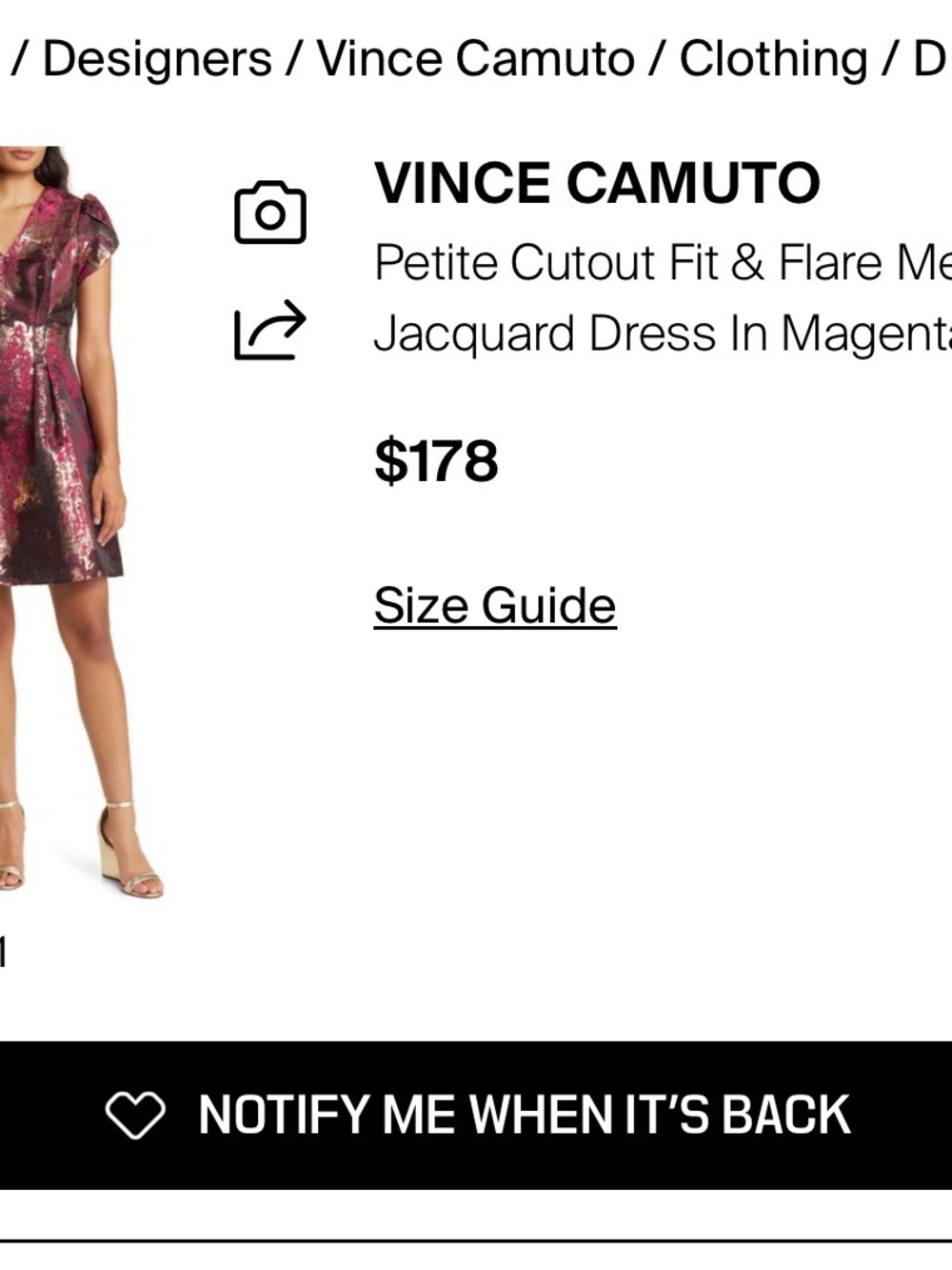 Vince Camuto Magenta and Gold Metallic Patterned Dress - Picture 6 of 6